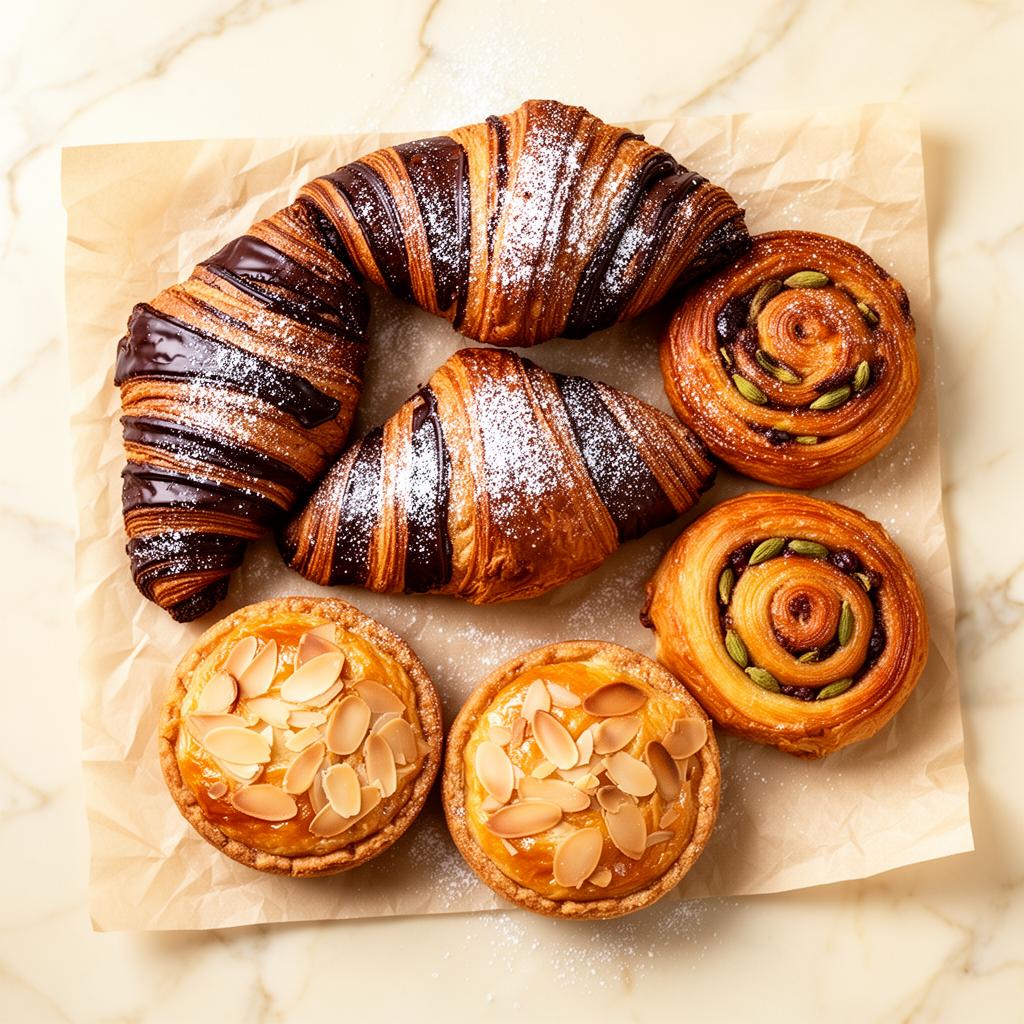 Nybakade bakverk — surdeg, kardemummabulle och pain au chocolat
