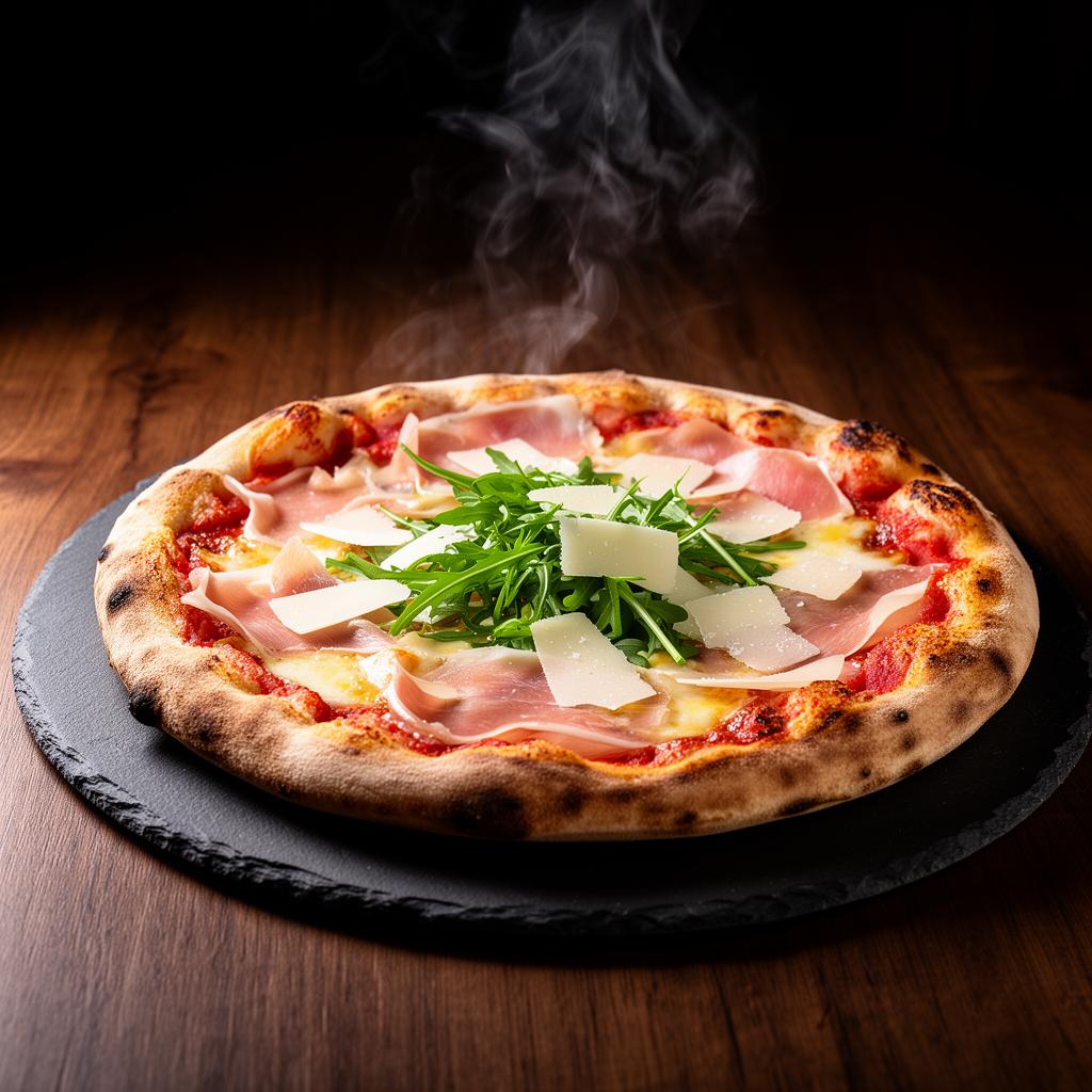 Stenugnsbakad Pizza Parma med parmaskinka och ruccola